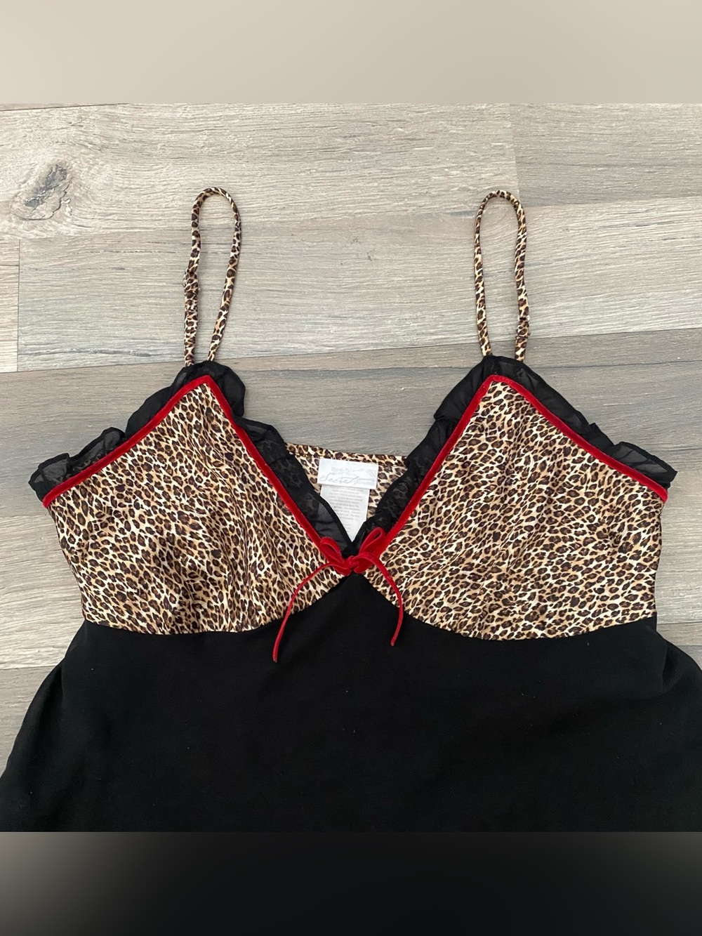 Vintage Secret Treasures Y2K Leopard Print Babydoll Top Red Velvet Bow Romantic - Picture 2 of 6
